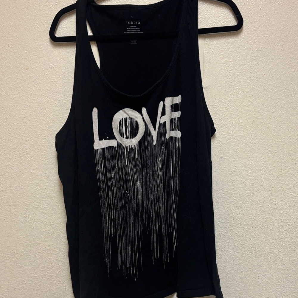 Torrid Black and White Love Fringe Tank Top